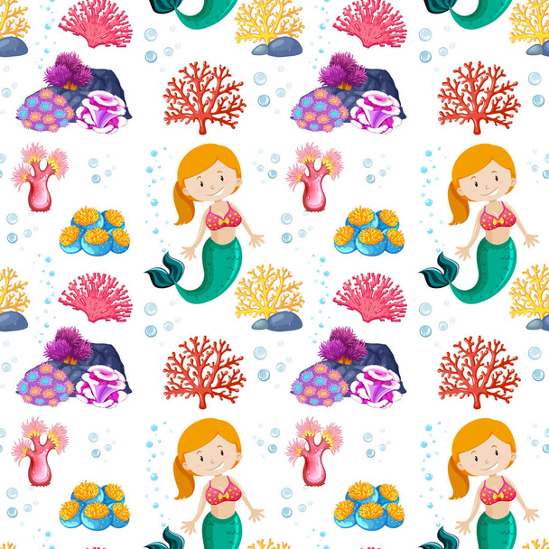 Mermaid seamless pattern with sea theme illustration - Vector, Image