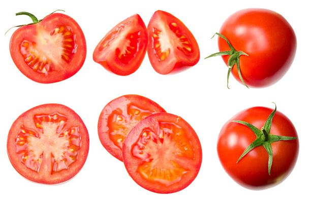 fresh tomato slices isolated on white background. close up. top view - Foto, Imagen