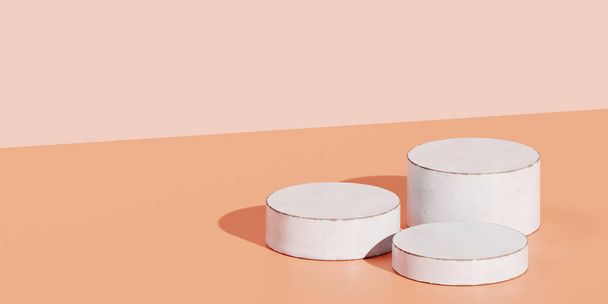 Minimal background for branding and packaging presentation. White ceramic podium on orange background. 3d rendering illustration. - Fotoğraf, Görsel