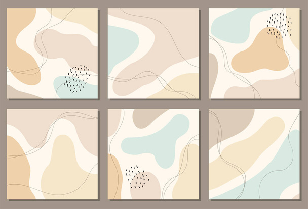 Hermoso conjunto femenino de plantillas postales de redes sociales con una composición mínima de formas orgánicas abstractas en el estilo de collage contemporáneo de moda
 - Vector, Imagen