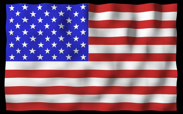 Machająca flaga Stanów Zjednoczonych Ameryki na ciemnym tle. Gwiazdy i paski. Stanowy symbol USA. 3D ilustracja - Zdjęcie, obraz