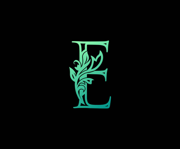 Nature Leaf Letter E Logo. Letter Design Vector with Green Colors and Floral Hand Drawn. - Wektor, obraz