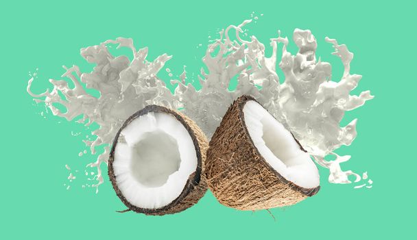 Kokosnuss mit einem Spritzer Kokossaft - Foto, Bild