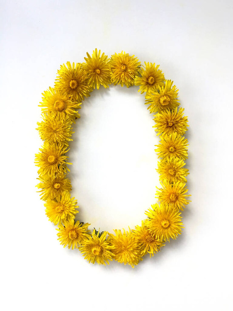 The letter  is made out of dandelion flowers on a white background - Photo, Image