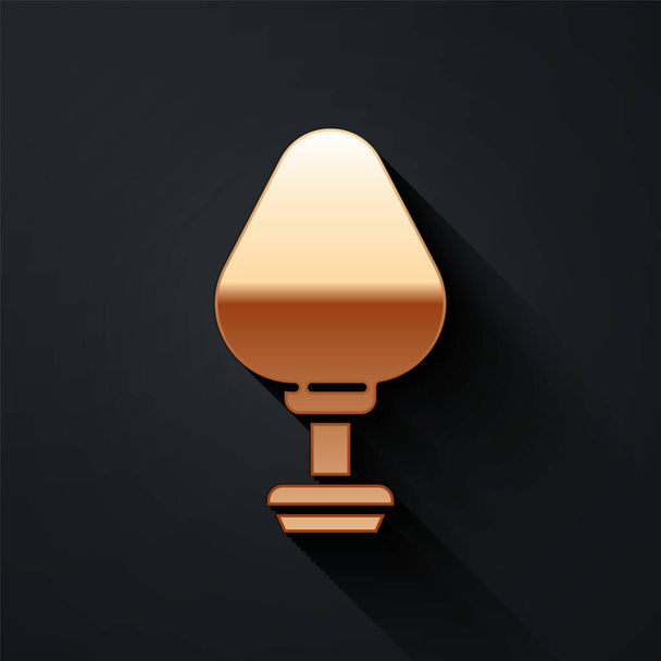 Gold Anal plug icon isolated on black background. Butt plug sign. Fetish accessory. Sex toy for men and woman. Long shadow style. Vector Illustration - ベクター画像