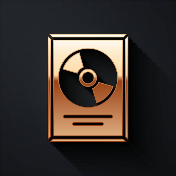 Gold CD disk award in frame icon isolated on black background. Modern ceremony. Best seller. Musical trophy. Long shadow style. Vector Illustration - Vector, Image