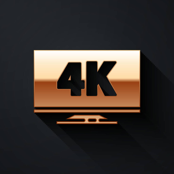 Gold Screen TV s 4k Ultra HD video ikona izolované na černém pozadí. Dlouhý stínový styl. Vektorová ilustrace - Vektor, obrázek