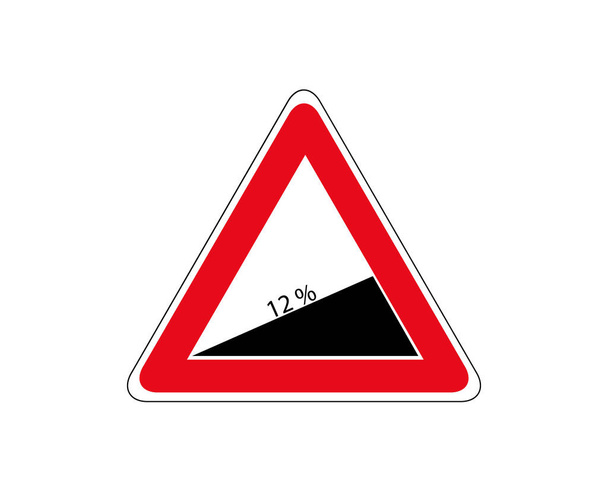 Segno stradale di Steep Road su bianco, segnale di avvertimento circa l'aumento del 12 per cento. - Vettoriali, immagini