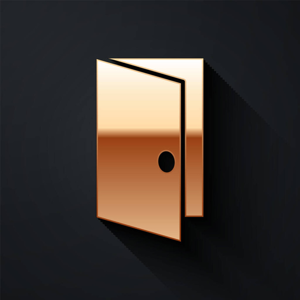 Gold Symbol der geschlossenen Tür isoliert auf schwarzem Hintergrund. Langer Schatten. Vektorillustration - Vektor, Bild