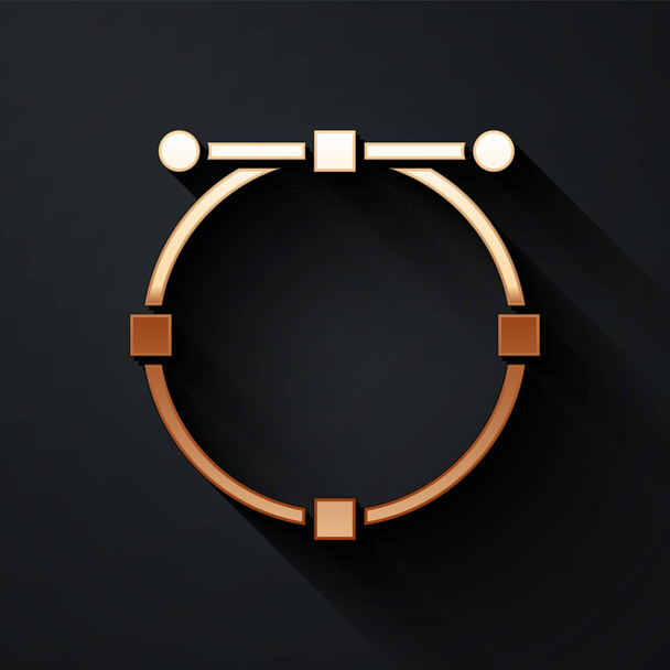 Gold Circle banner with Bezier curve icon isolated on black background. Pen tool icon. Long shadow style. Vector Illustration - Vector, Image