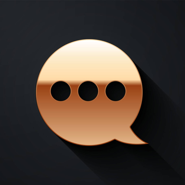 Gold Speech icono de chat burbuja aislado sobre fondo negro. Icono del mensaje. Comunicación o comentario símbolo de chat. Estilo de sombra larga. Ilustración vectorial
 - Vector, Imagen