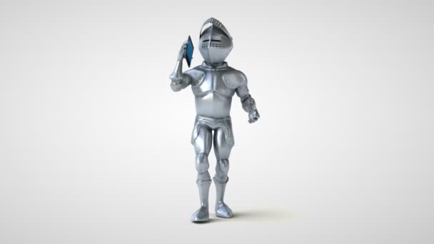 Fun cartoon character knight with smartphone   - 3D  animation  - Záběry, video