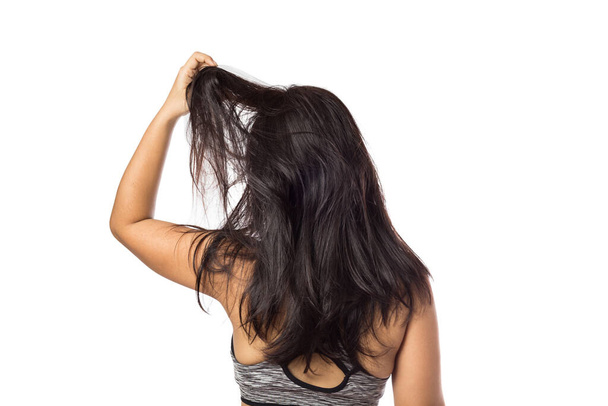 Women itching scalp itchy his hair isolated on white background - Photo, Image