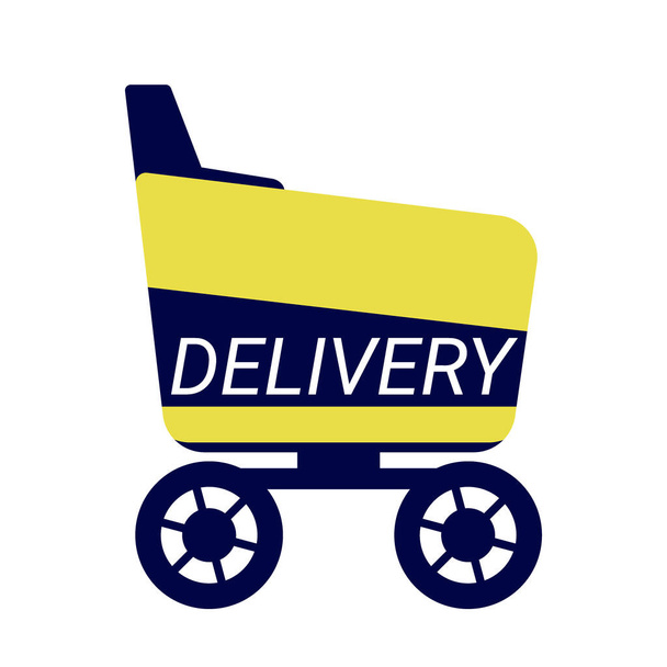 Robot trolley for delivery of goods to buyer. Remote-controlled robot with shopping cart delivering an order. Vector - Vector, Image
