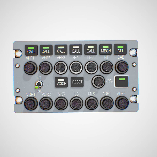 Photorealistic highly detailed 3D model of a AUDIO Panel.This is a part of the control system of the aircraft "Airbus A320". 3D render. - Photo, Image