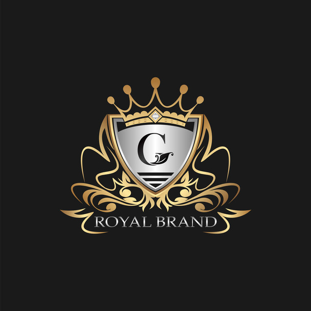 G Letter Gold Shield Logo. Elegant vector logo badge template with alphabet letter on shield frame ornate vector style design. - Vector, Image