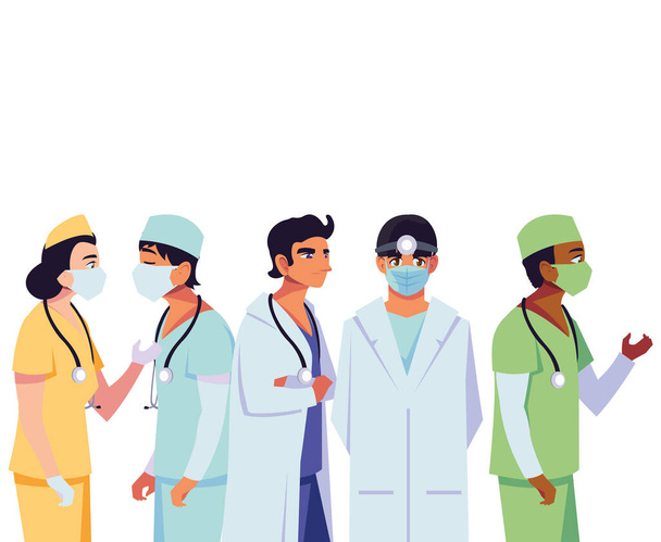 médecins féminins et masculins avec des uniformes et des masques vectoriels
 - Vecteur, image