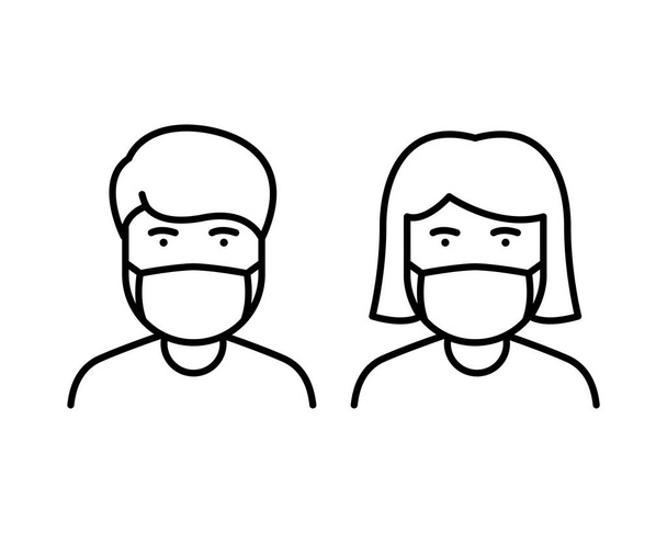 чоловік і жінка в масці, щоб уникнути іконки Ковіда-19 Вектор
 - Вектор, зображення