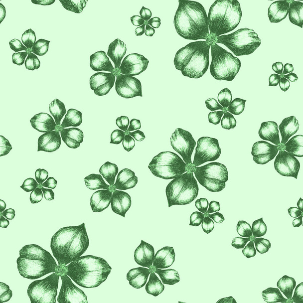 Beautiful seamless pattern with stylized flowers. Botanical summer  print. Hand drawn with colored pencils. - Foto, afbeelding