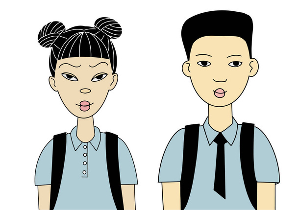 faces of teenagers Asian boy and girl  - Vector, Image