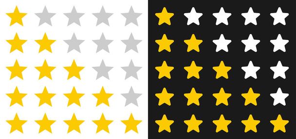Sternsymbole stellen die Vektorillustration dar. Stars Vector Collection auf weißem und schwarzem Hintergrund - Vektor, Bild