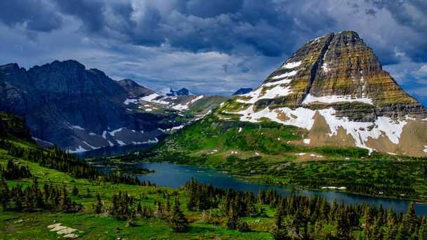 2408 _ Dark clouds roll in at Hidden Lake as Bear Hat Mountain stands watch - Glacier National Park, Montana
 - Фото, изображение