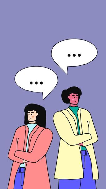 Sad man and woman do not understand each other. Married couple is talking. Aggressive behaviour between husband and wife. Vector character. Illustration in cartoon style. Social media stories poster. - Vector, Image
