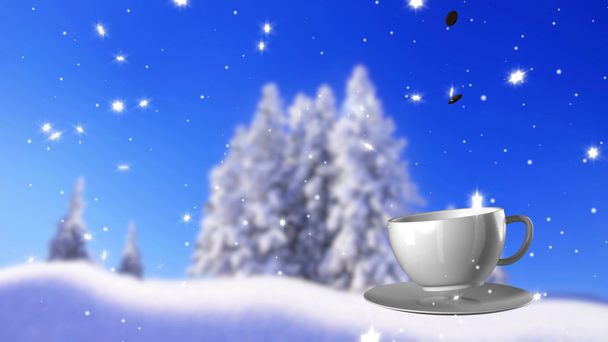 Año Nuevo, Navidad, fondo de invierno y café taza
 - Metraje, vídeo