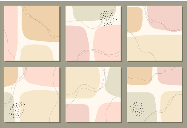 Schöne feminine Reihe von Social-Media-Postvorlagen mit minimaler Zusammensetzung abstrakter organischer Formen im trendigen zeitgenössischen Collage-Stil - Vektor, Bild