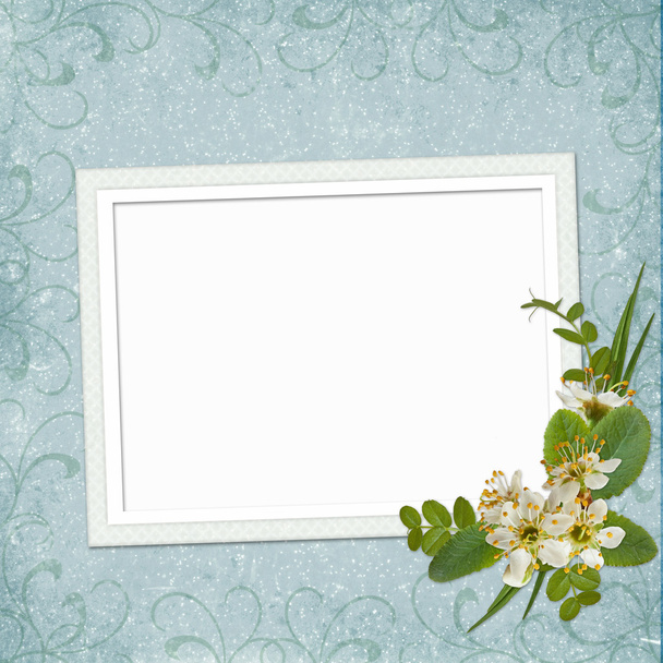 Framework for photo or invitation with bunch of flowers. - Zdjęcie, obraz