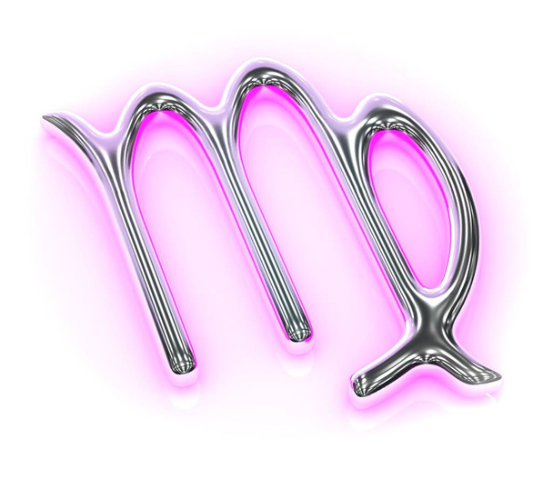 Símbolo astrológico en metal con reflejo rosa sobre fondo blanco - Virgo
 - Foto, imagen
