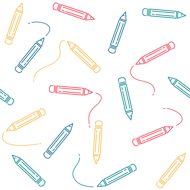 A kontúr színű ceruzák mintája. Iskolai háttér, ceruza, színes. Felkészülés az iskolára, iskolai vásár. Zökkenőmentes háttér - Vektor, kép