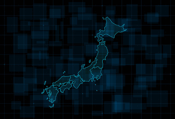 HUD карта Японії з префектурами. Cyberpunk Futuristic digital dark blue background Приємний інсульт. Вектор - Вектор, зображення