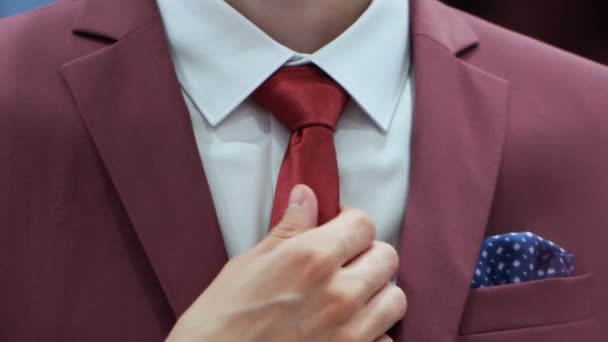 Businessman Adjust Necktie his Suit. - Footage, Video