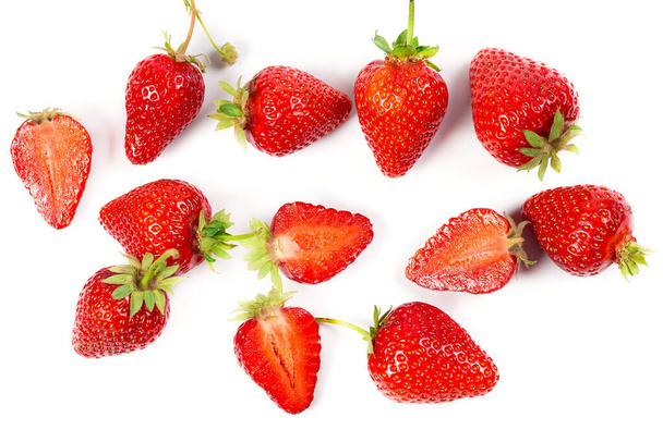 Ripe red strawberries on a white background - Fotoğraf, Görsel