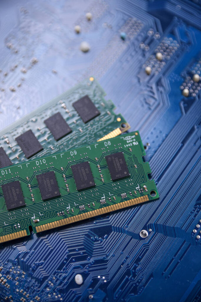 Computer RAM on motherboard background . Close up. Computer components - Photo, Image