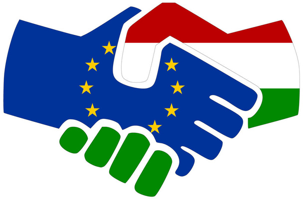 EU - Ungarn / Handschlag, Symbol der Übereinkunft oder Freundschaft - Foto, Bild