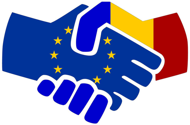 EU - Rumänien / Händedruck, Symbol der Übereinkunft oder Freundschaft - Foto, Bild