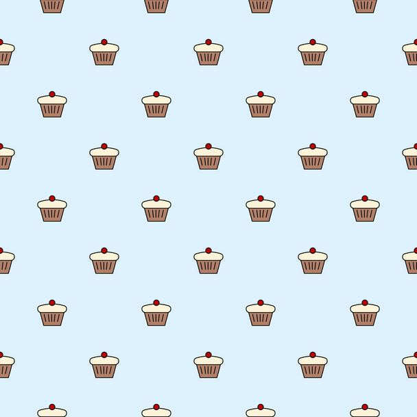 Seamless pattern with cupcake and croissant icons. Food background vector illustration - Vector, imagen