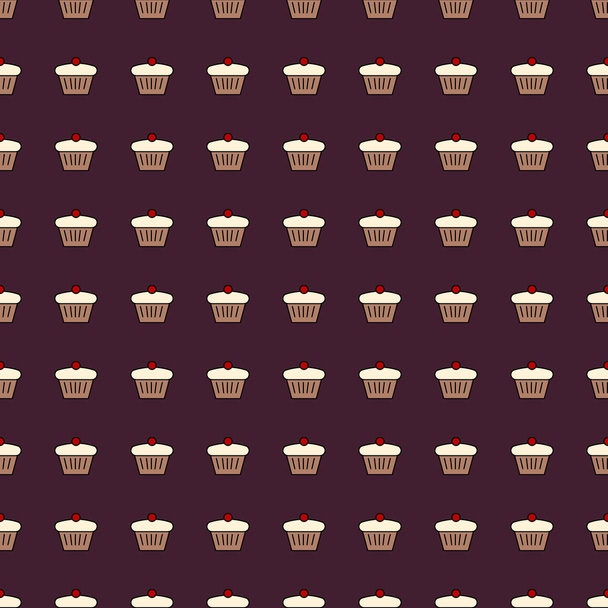 Бесшовный узор с кексами и иконами круассанов. Векторная иллюстрация продуктов питания
 - Вектор,изображение