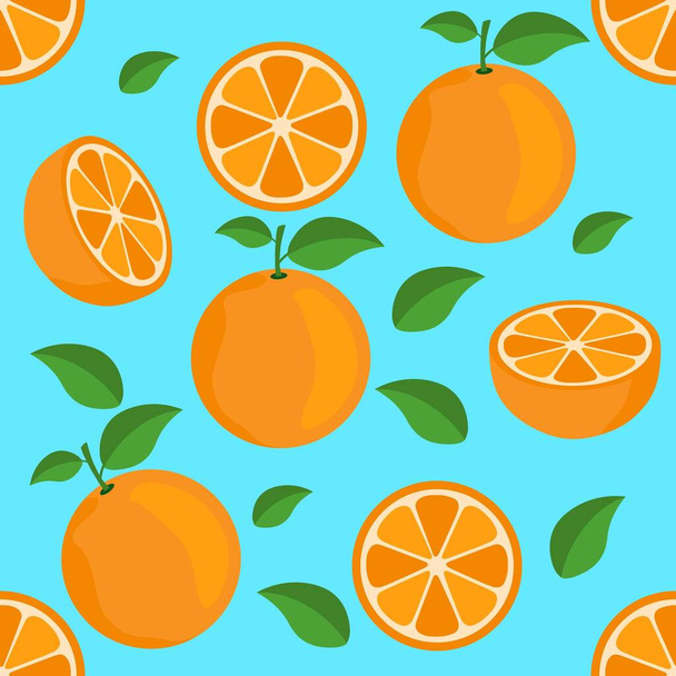 オレンジ柑橘類の繰り返しパターン生地ギフトラップ壁のテクスチャ青の背景ベクトル - ベクター画像