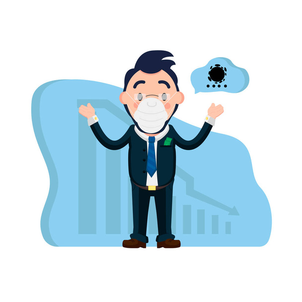 Businessman with mask standing and shrug. Color vector illustration - Vector, Image