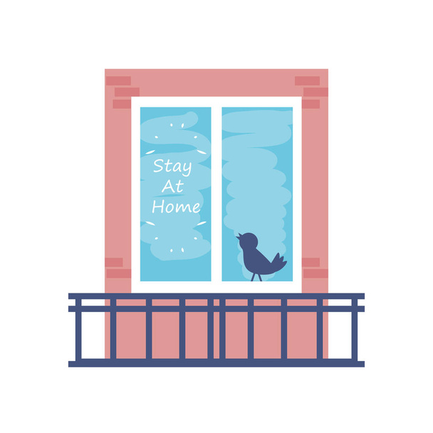 кампания "оставайся дома" с фасадом дома - Вектор,изображение