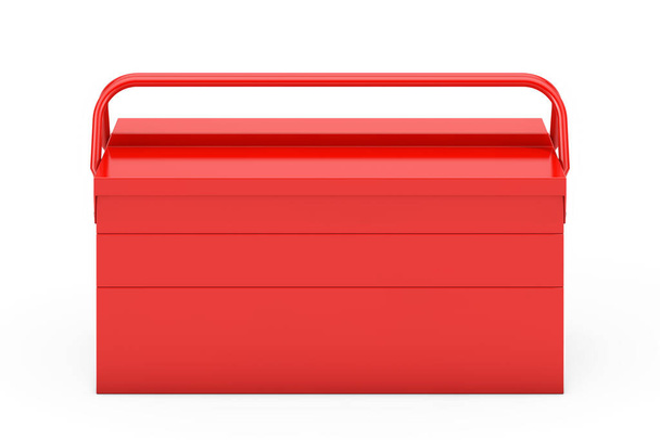 Red Metal Classic Toolbox on a white background. 3d Rendering - Photo, Image