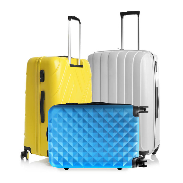 Set of different stylish suitcases for travelling on white background - Φωτογραφία, εικόνα