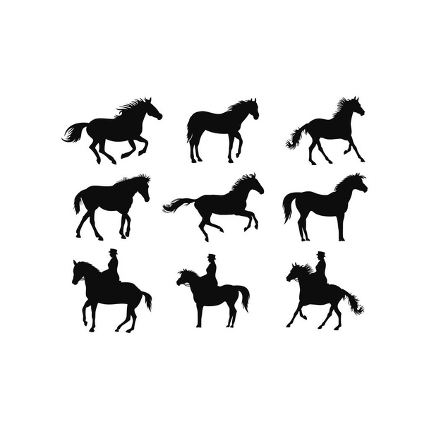 Állítsa be a ló fekete logó vektor, ikon, szimbólum, illusztráció design sablon. Fehér alapon elszigetelve. - Vektor, kép