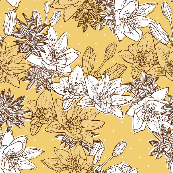Seamless floral background with bird - Vector, Imagen