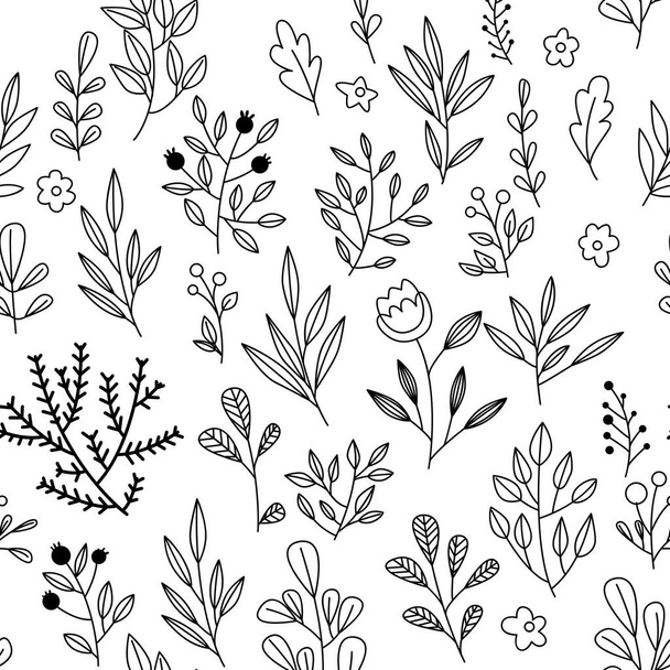 Texture with flowers and plants. Floral ornament. Original flowers pattern. - Vektor, obrázek