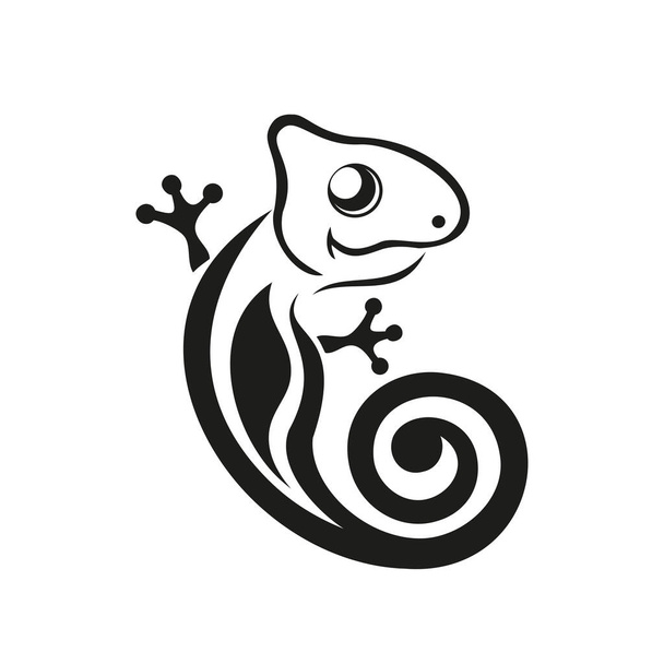 Chameleon, een gestileerd symbool voor een logo of icoon template. Zwart op een witte achtergrond. Vector geïsoleerd - Vector, afbeelding