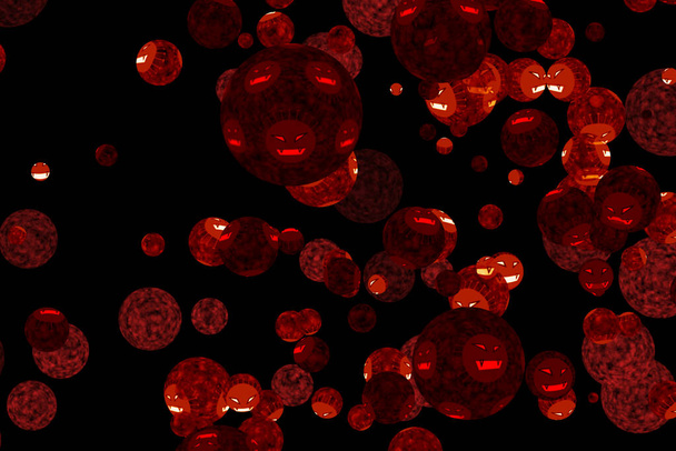 Viruskovid Ball war Mutation zu dunkelroter Lava auf schwarzem Bildschirm - Foto, Bild